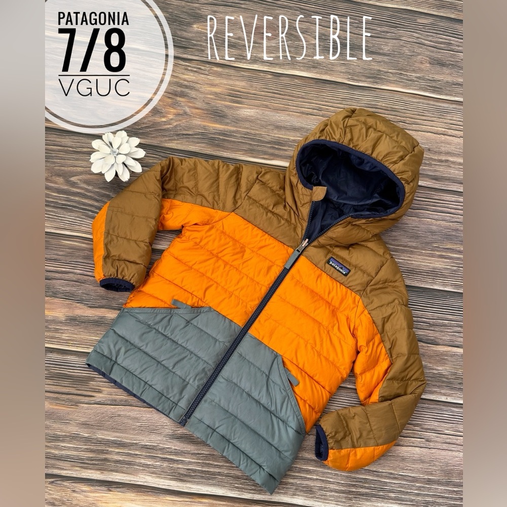 Patagonia Kids' Orange and Brown reversible down hoody